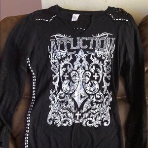 Affliction woman’s black/lace shirt!